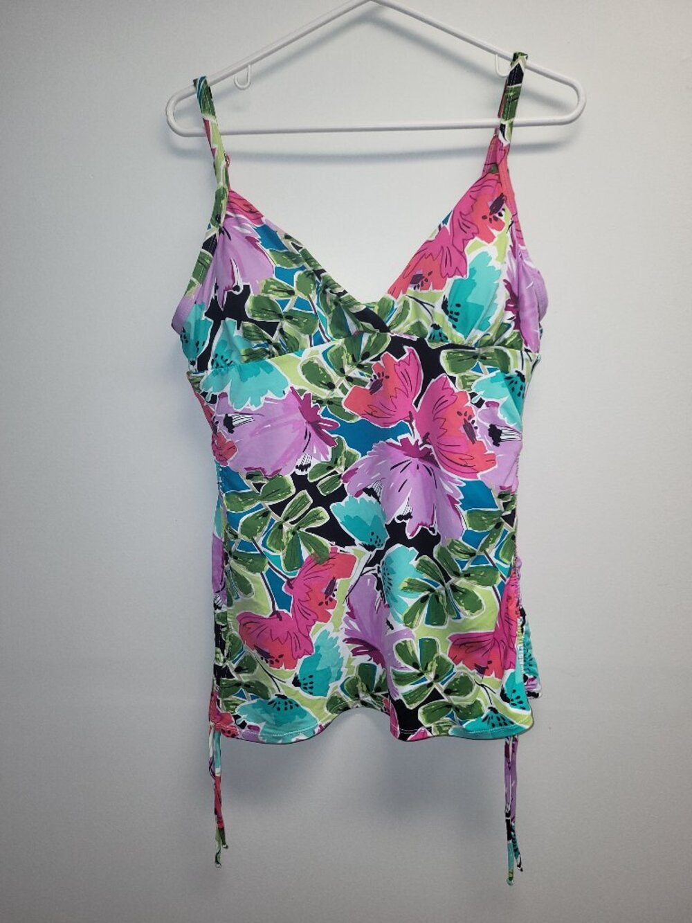 Island Escape Real Solutions Floral Tankini Swim Top Size 16 Colorful Crochet Ba